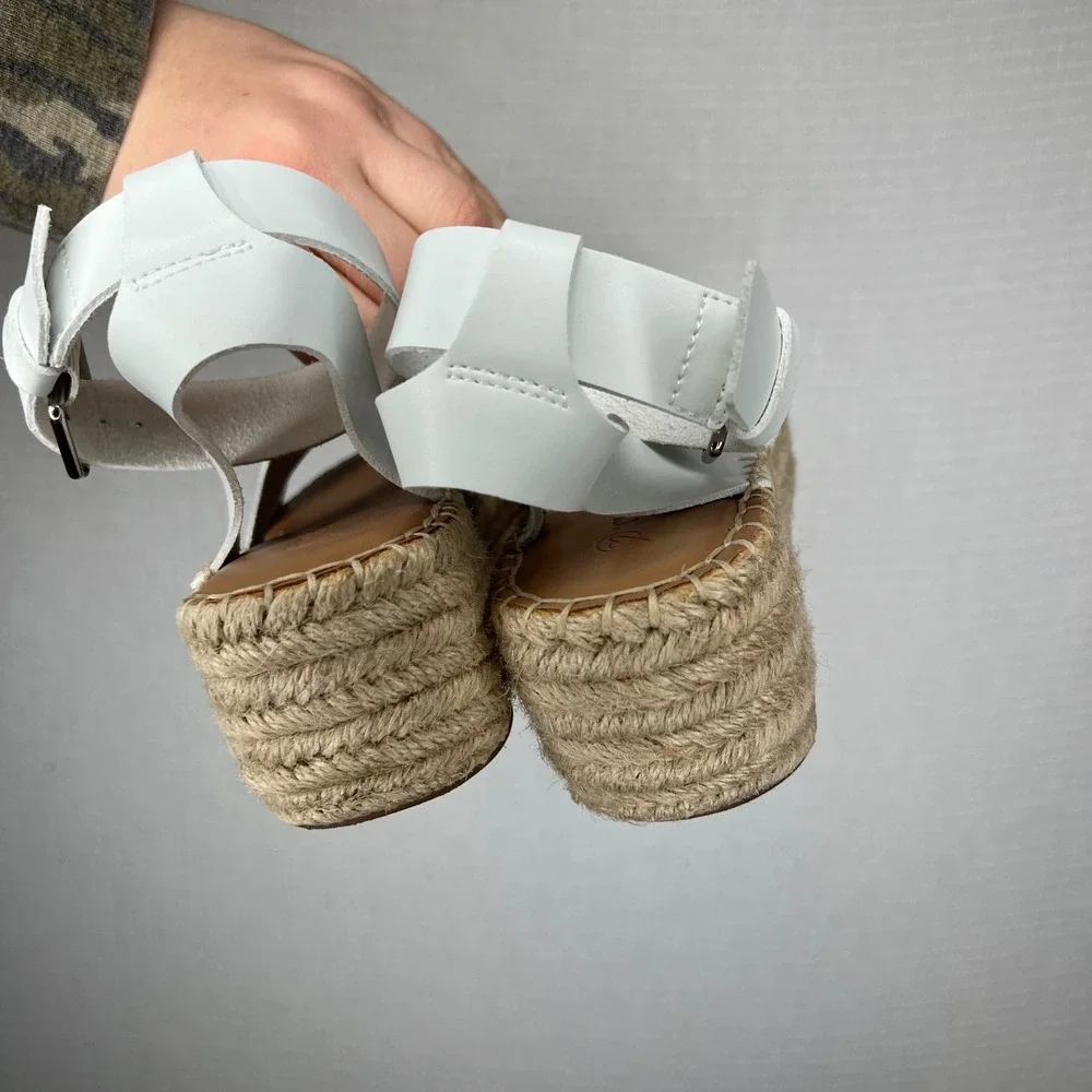 The‎ Drop White Leather Espadrille Platform Wedge Sandals Ankle Strap Size 6